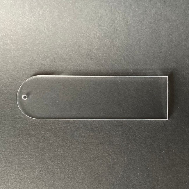Marque page rectangle plexiglas haut arrondi 12cm/3,5cm (divers coloris et lots)