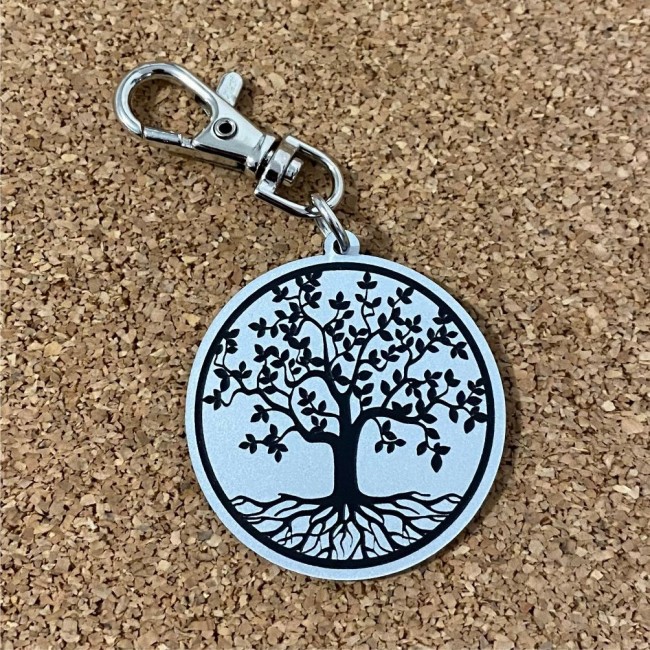 Porte-clés arbre de vie acrylique avec breloque gravée(divers coloris)