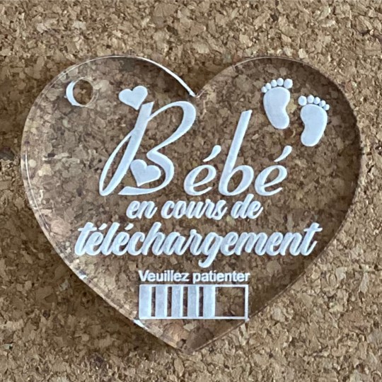 Pendentif Coeur Plexiglas Bebe En Cours De Telechargement 40mm