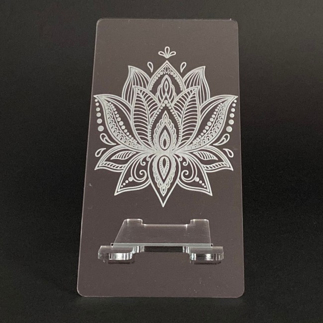 Support de téléphone, tablette plexiglas transparent fleur de lotus