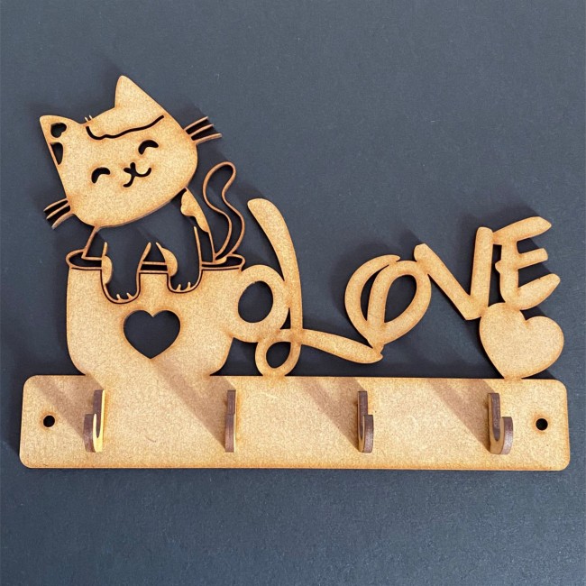 Plaque de porte-clés chat kawaii dans tasse